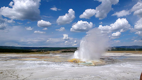 Porcelain geyser looking good and sounding excellent. Yellowstone National Park.
